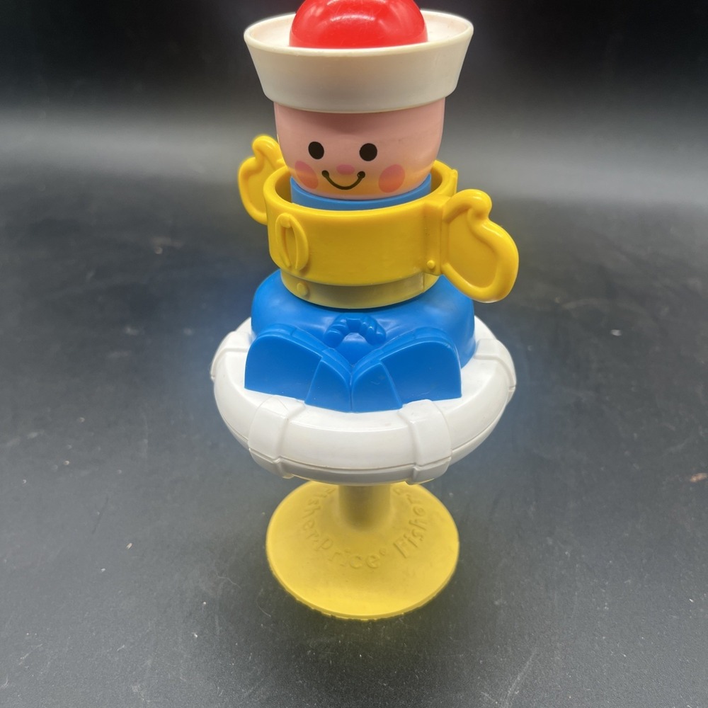 Fisher Price Sailor Baby Rattle Suction High Chair Squeak Toy Vintage 1984 - Picture 10 of 16